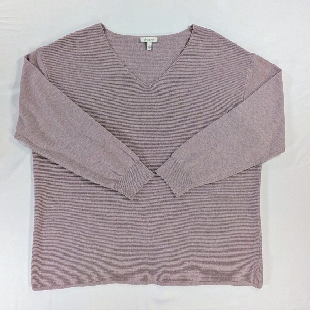 Ella Moss Women’s Size XXL Mauve V Neck Pullover Ribbed Knit Sweater cozycore
